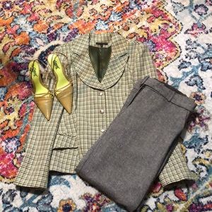 🎈H&M Brown & Cream Wool Tweed Belted Trouser